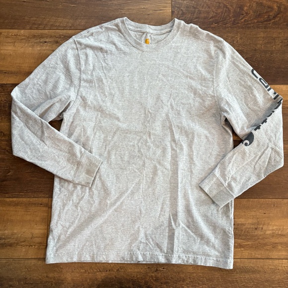 Carhartt Men’s Gray Original Fit Heavyweight Long Sleeve Shirt Logo - Picture 1 of 6